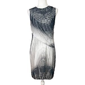 W by Worth Sleeveless Sheath Dress Size 4 Black Gray Chiffon Ruched Knee Length